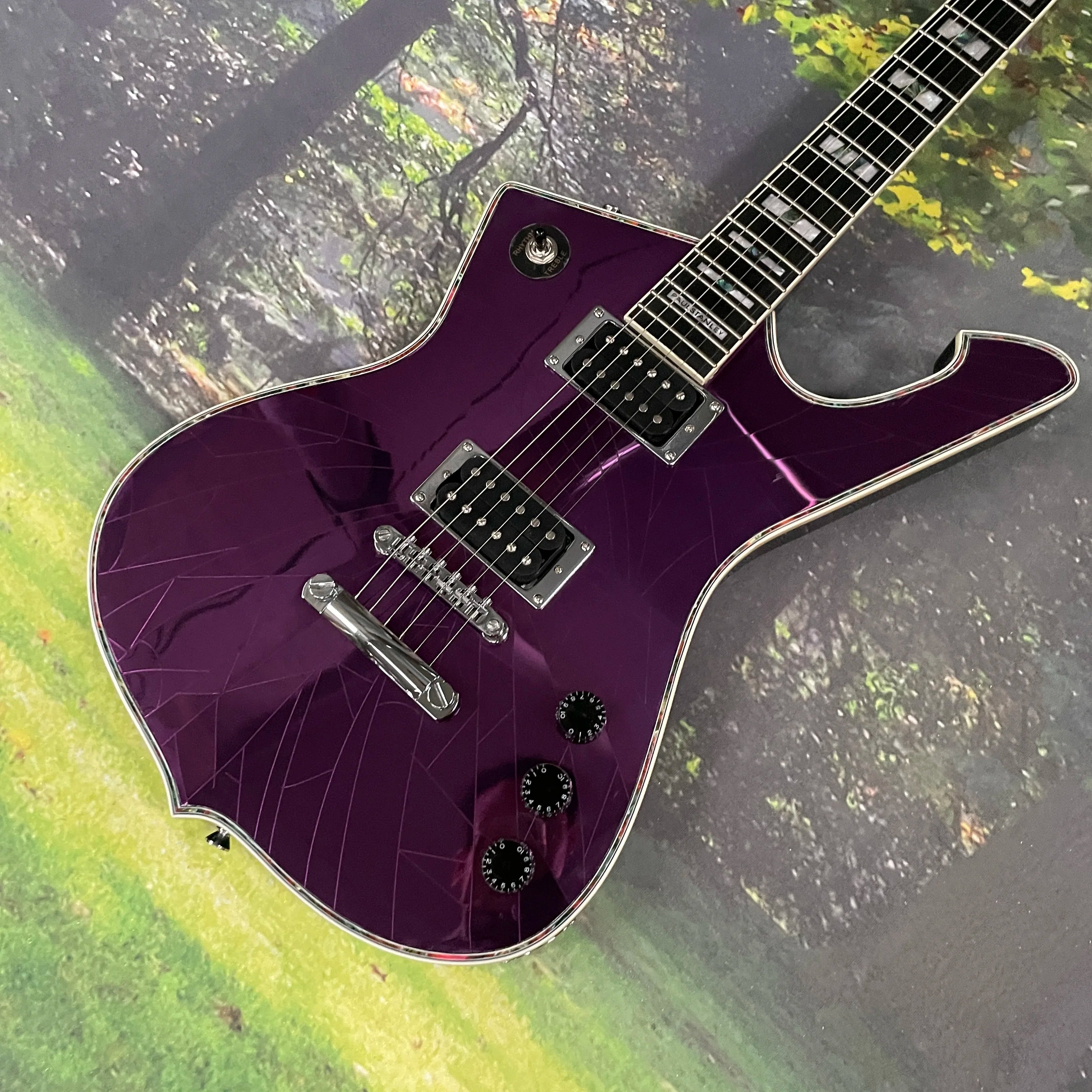 PURPLE Ibn Iceman Electric Guitar with Maple Back/Sides Crack Mirror Body & HH Chrome Bridge Hardware guitars