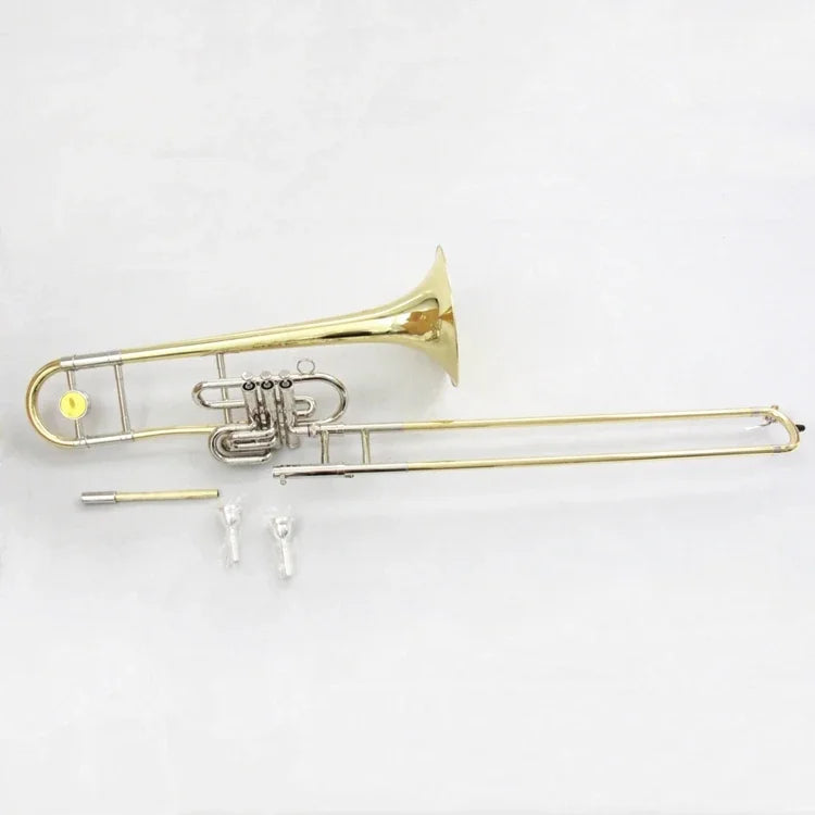 FTB-480 Tenor Trombone in Bb Key Dual Purpose Piston Brass and Gold Lacquer Trombone for Professional Performance Performance