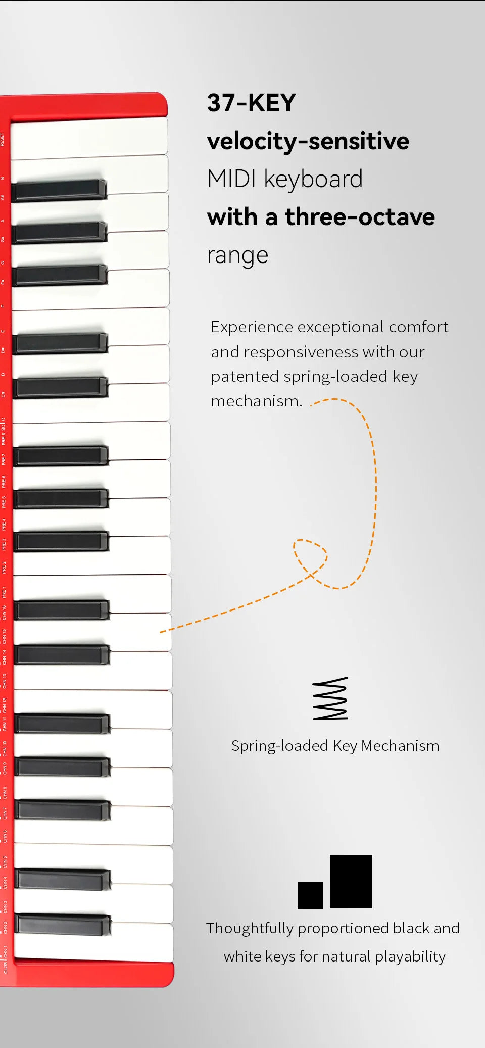 M-VAVE SMK-37 Pro 37-Key MIDI Controller Red With 16 RGB Pads 8 Knobs Built-in Synthesizer Portable Keyboard Instruments Parts