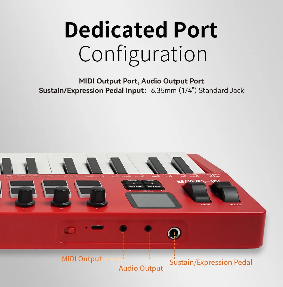 M-VAVE SMK-37 Pro 37-Key MIDI Controller Red With 16 RGB Pads 8 Knobs Built-in Synthesizer Portable Keyboard Instruments Parts