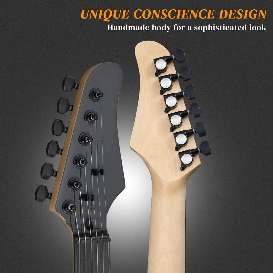 39 Inch Electric Guitar Full Size Solid Body with HH Pickups 6 Strings for Beginners Complete Starter Kit Includes Upgraded Cab