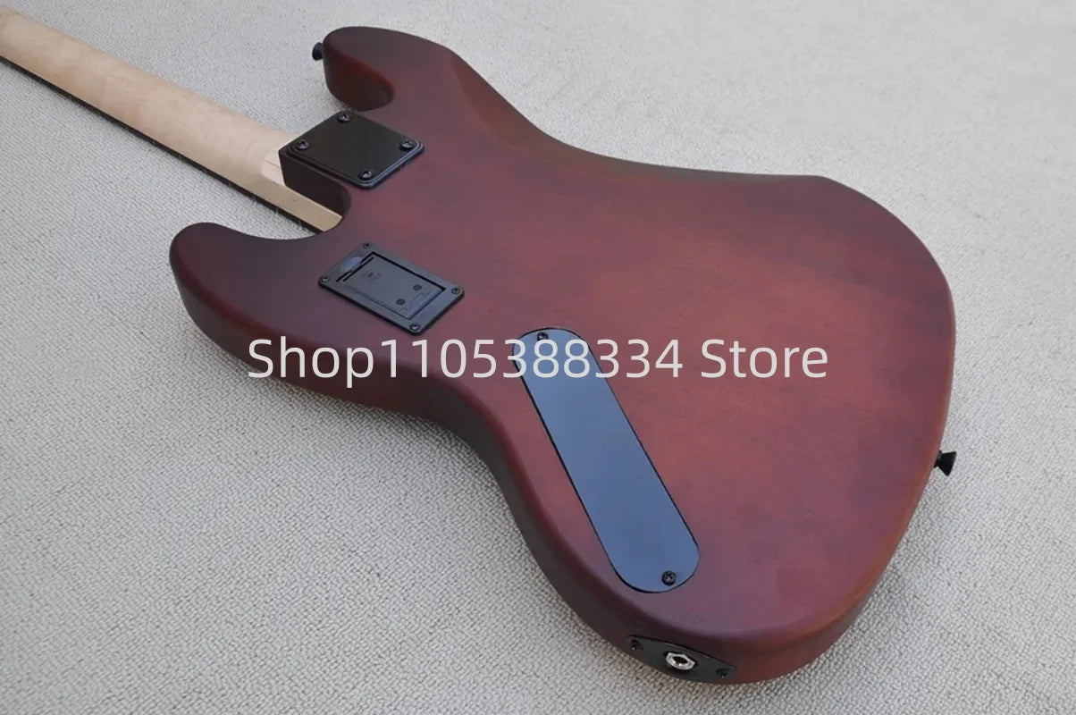 4-string Matte Red Brown Electric Bass Guitar Fretless but with Fret lines Black Hardwares Rosewood Fretboard