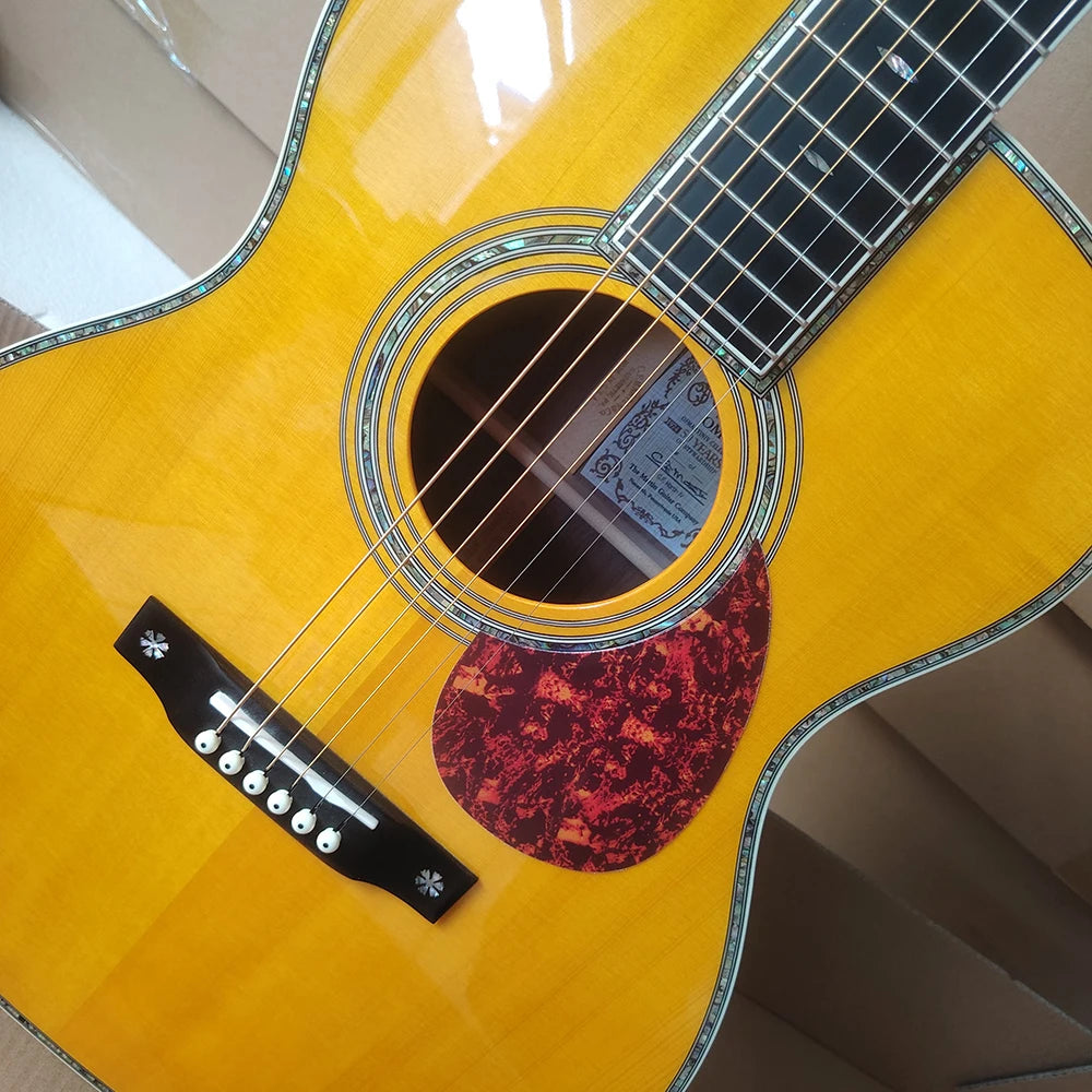 High quality OM42 acoustic guitar in stock, professional debugging, rosewood fingerboard, cow bone nut, fast delivery