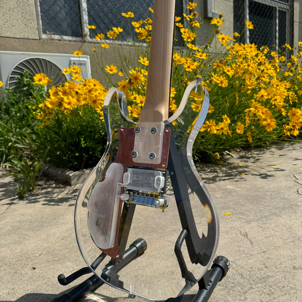 Vicers 24frets transparent acrylic guitar body, EMG pickup, maple neck, in stock, real picture of electric guitar