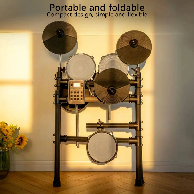 Electronic Drum Set 5 Drums 4 Cymbals Mesh Head Kit with Portable Stand 222 Sounds MIDI Out AUX-IN USB for Home Music Practice