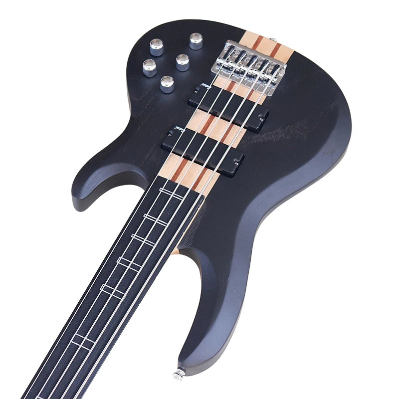 Fretless Electric Bass Guitar 5 String 43inch Solid Ashwood Body Bass Guitar Matte Finish Black Color