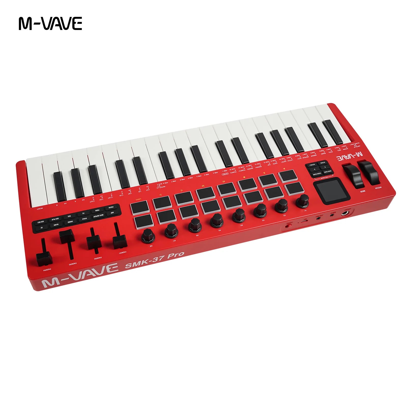 M-VAVE SMK-37 Pro 37-Key MIDI Controller Red With 16 RGB Pads 8 Knobs Built-in Synthesizer Portable Keyboard Instruments Parts