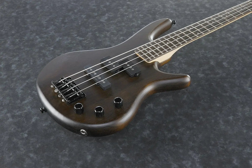Compact Electric Bass Guitar, Walnut Finish, Ideal for Beginners and Travel