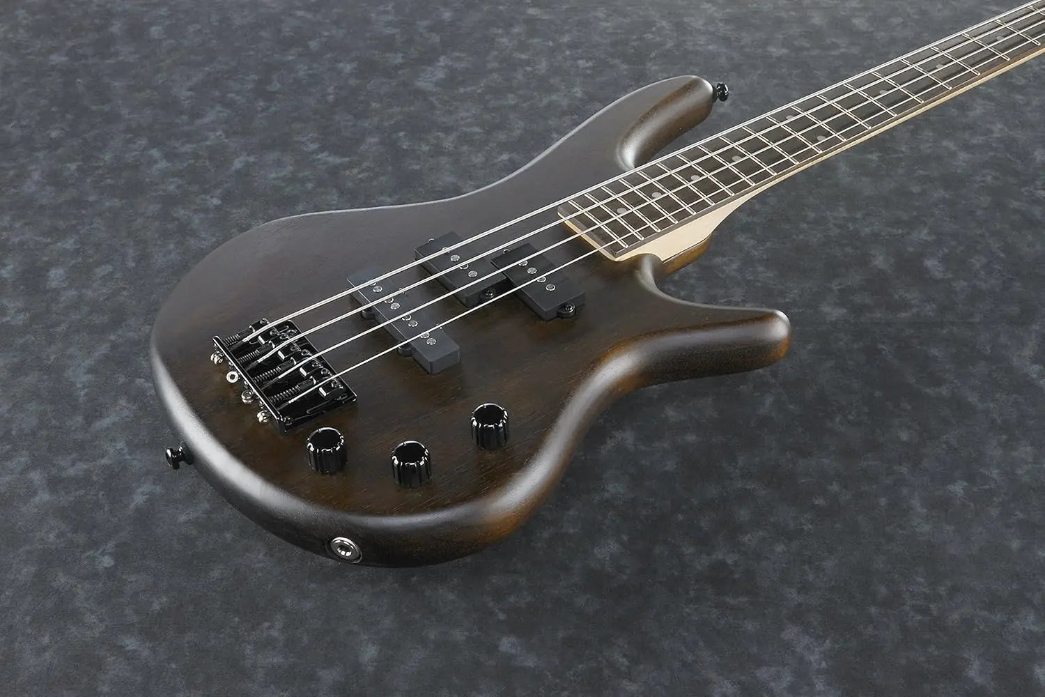 Compact Electric Bass Guitar, Walnut Finish, Ideal for Beginners and Travel