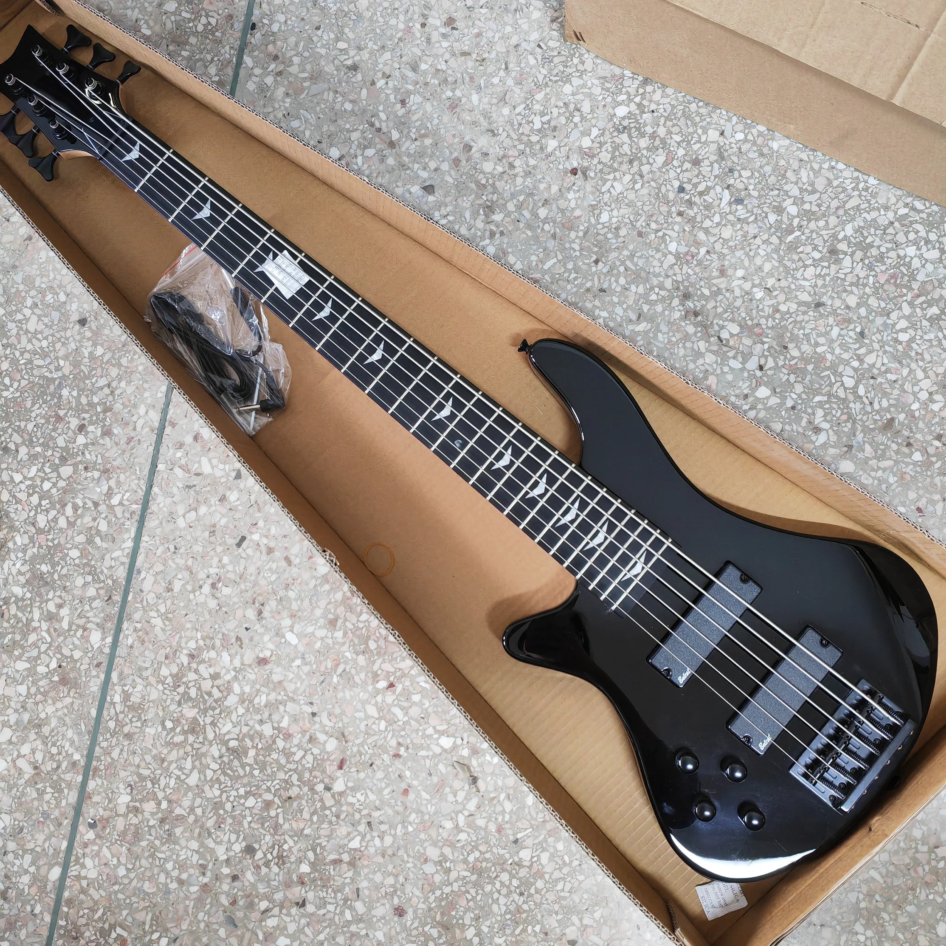 Left Hand 43Inch 5 String 6 Strings Electric Bass Guitar 24 Fret Solid Basswood Body Sunburst Black Color High Gloss Guitar