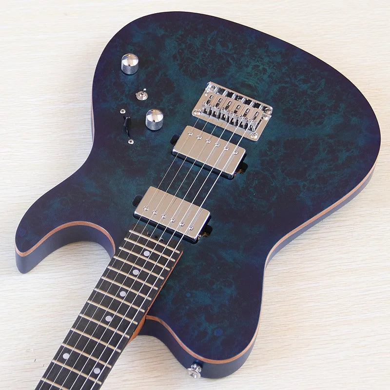 6String Electric Guitar Tree Burl Top Roasted Maple Neck 39 Inch Okoume Body Matte Performance Guitar Blue&Black Good Handicraft