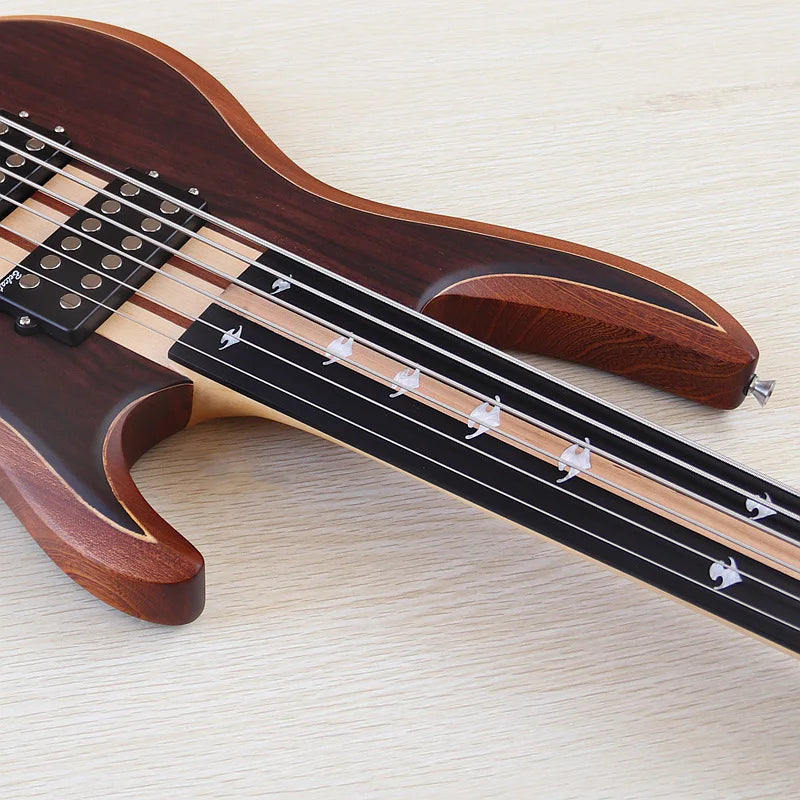 Fretless 6 String Active Electric Bass Guitar Neck Through 43 Inch Rose Veneer Matte with Active&Passive Switch High Quality