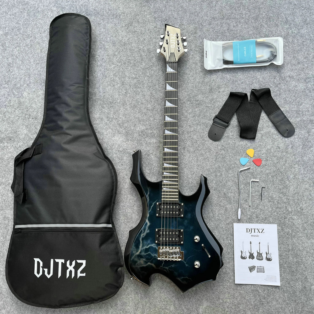 Striking Lightning Bolt Graphic Electric Guitar - Eye-Candy Rock Machine, Pro Setup Included