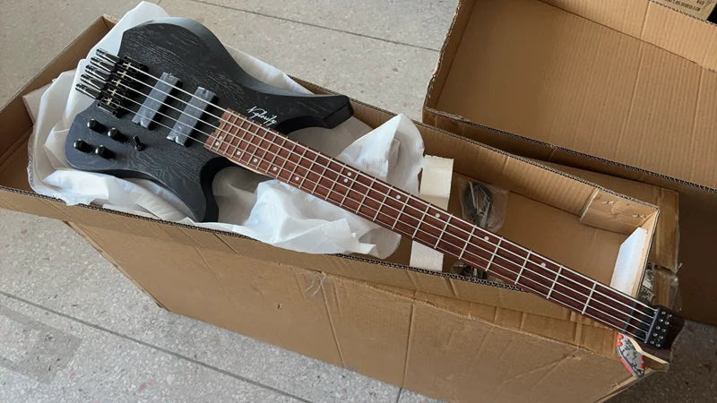 Headless Electric Bass Guitar Tree Burl Top 5 Strings Basswood Body 39 Inch Headless Guitarra Matte Good Handicraft Green&Black