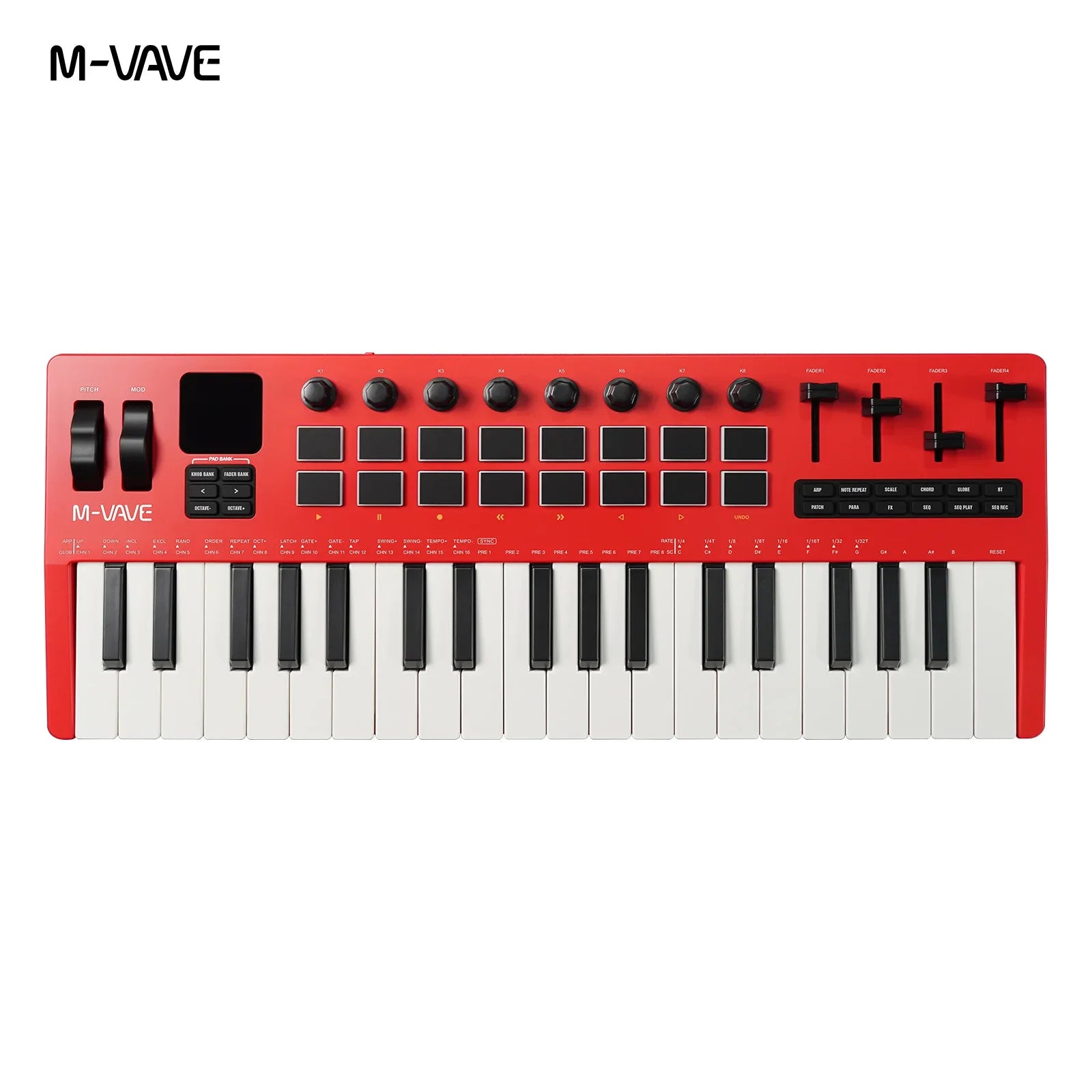 M-VAVE SMK-37 Pro 37-Key MIDI Controller Red With 16 RGB Pads 8 Knobs Built-in Synthesizer Portable Keyboard Instruments Parts