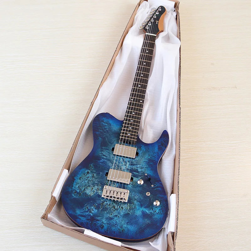 6String Electric Guitar Tree Burl Top Roasted Maple Neck 39 Inch Okoume Body Matte Performance Guitar Blue&Black Good Handicraft