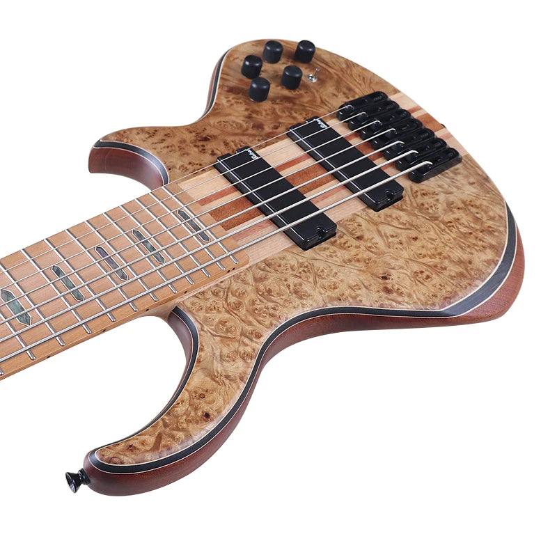 Neck Through Active 7 String Bass Guitar Black 43 Inch Electric Bass Guitar 24 Frets Solid Okoume Body with Canada Maple Neck