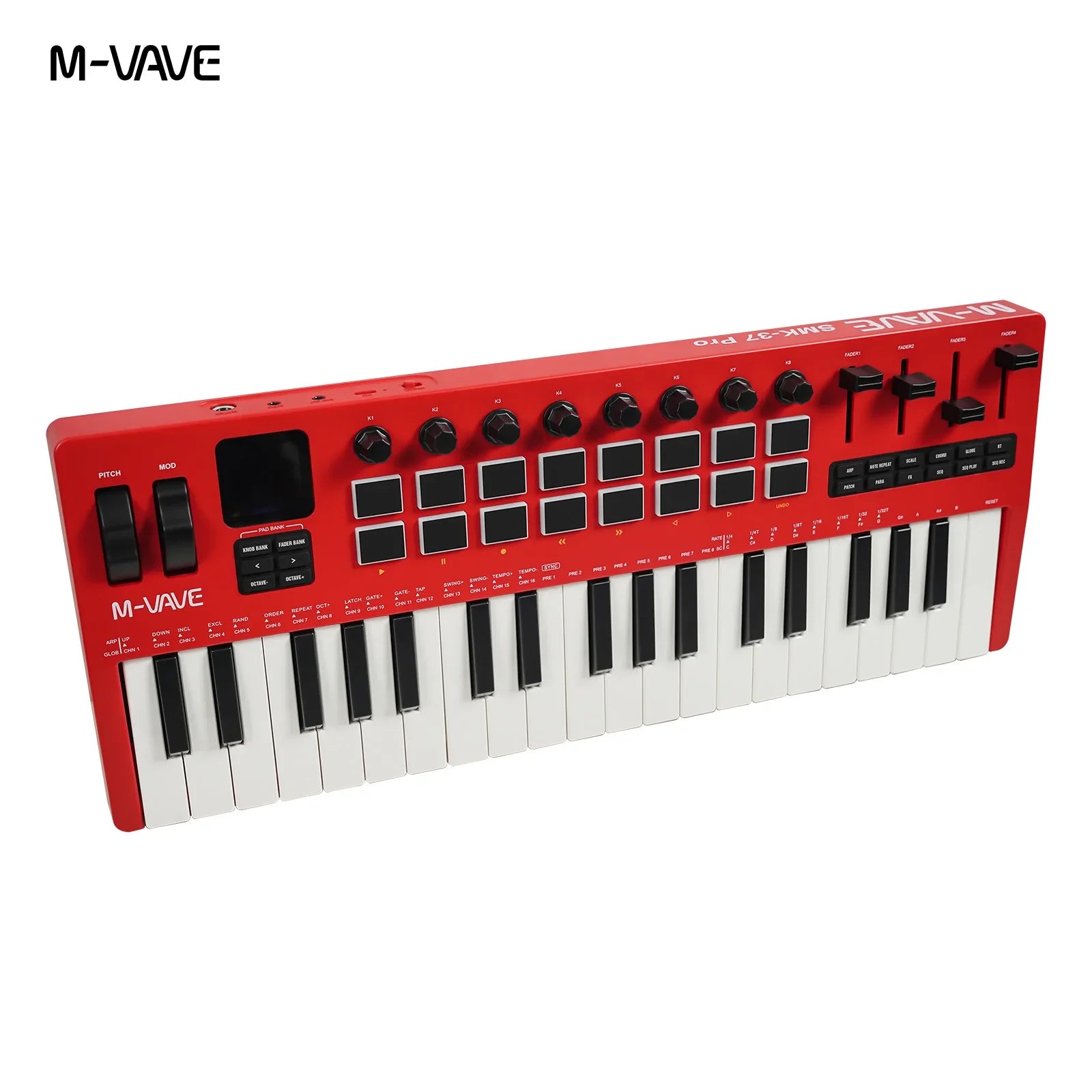 M-VAVE SMK-37 Pro 37-Key MIDI Controller Red With 16 RGB Pads 8 Knobs Built-in Synthesizer Portable Keyboard Instruments Parts