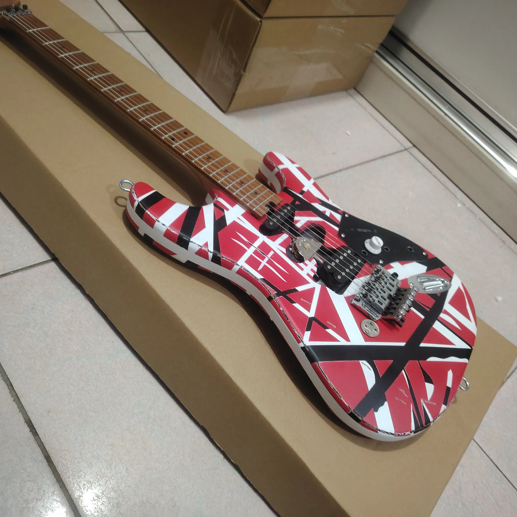 Striped Series Electric Guitar Red White Black Heavy Relic Maple Neck Floyd Rose Tremolo， Inspired Electric Guitar Red Striped H