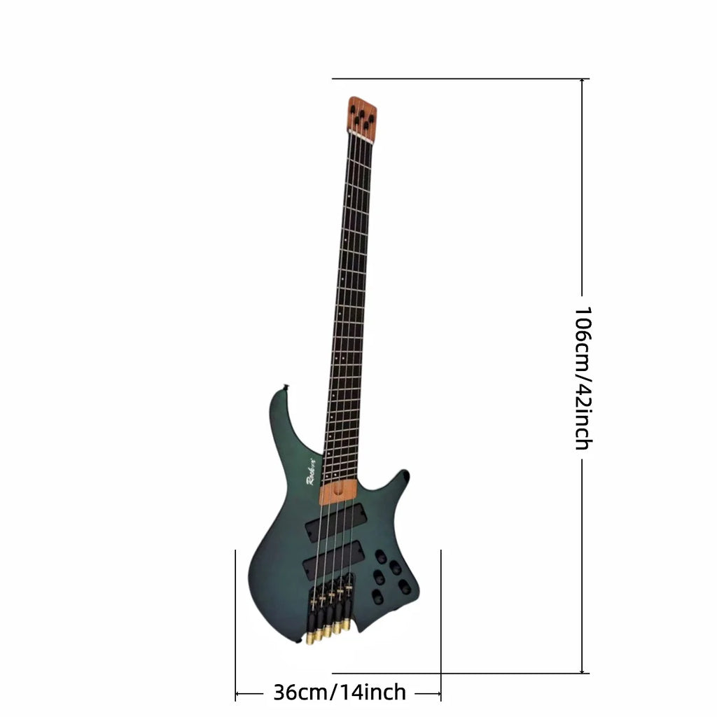 Chameleon Five String Bass Green Purple Transformation Professional Performance Headless Electric Bass