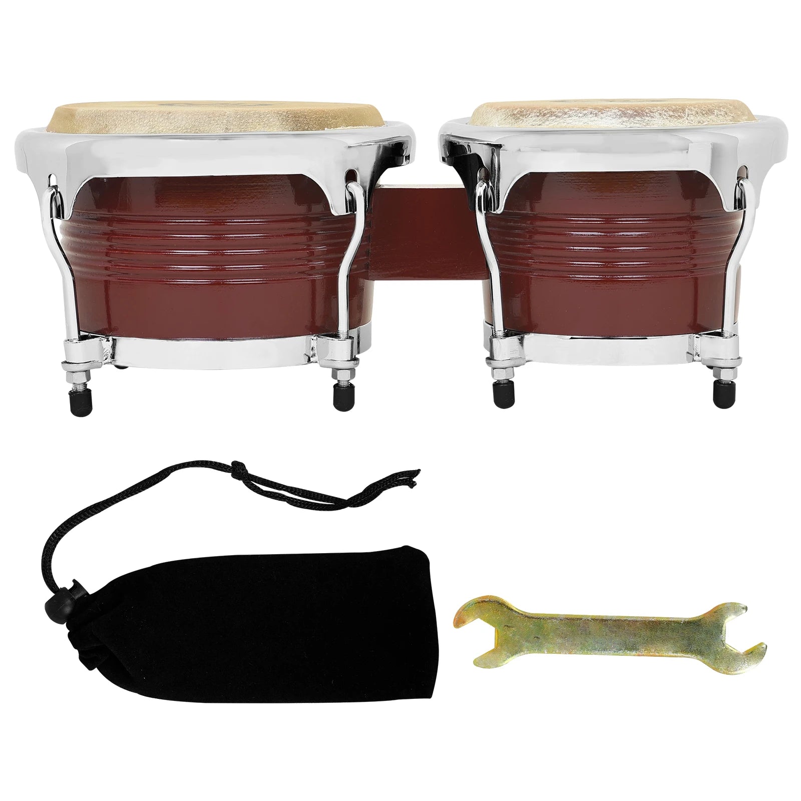 M MBAT Bongo Drum Oak+Buffalo Leather Double Drum African Jazz Style Tambourine Cuban Drum Portable Percussion Instrument