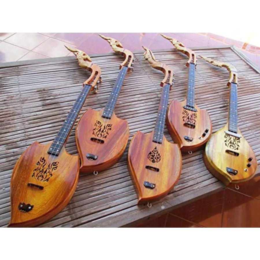 Isarn Acoustic Phin 3 Strings Thai Lao Guitar Musical Instrument for Traditional Thai Music Performance Handcrafted Melodic Des