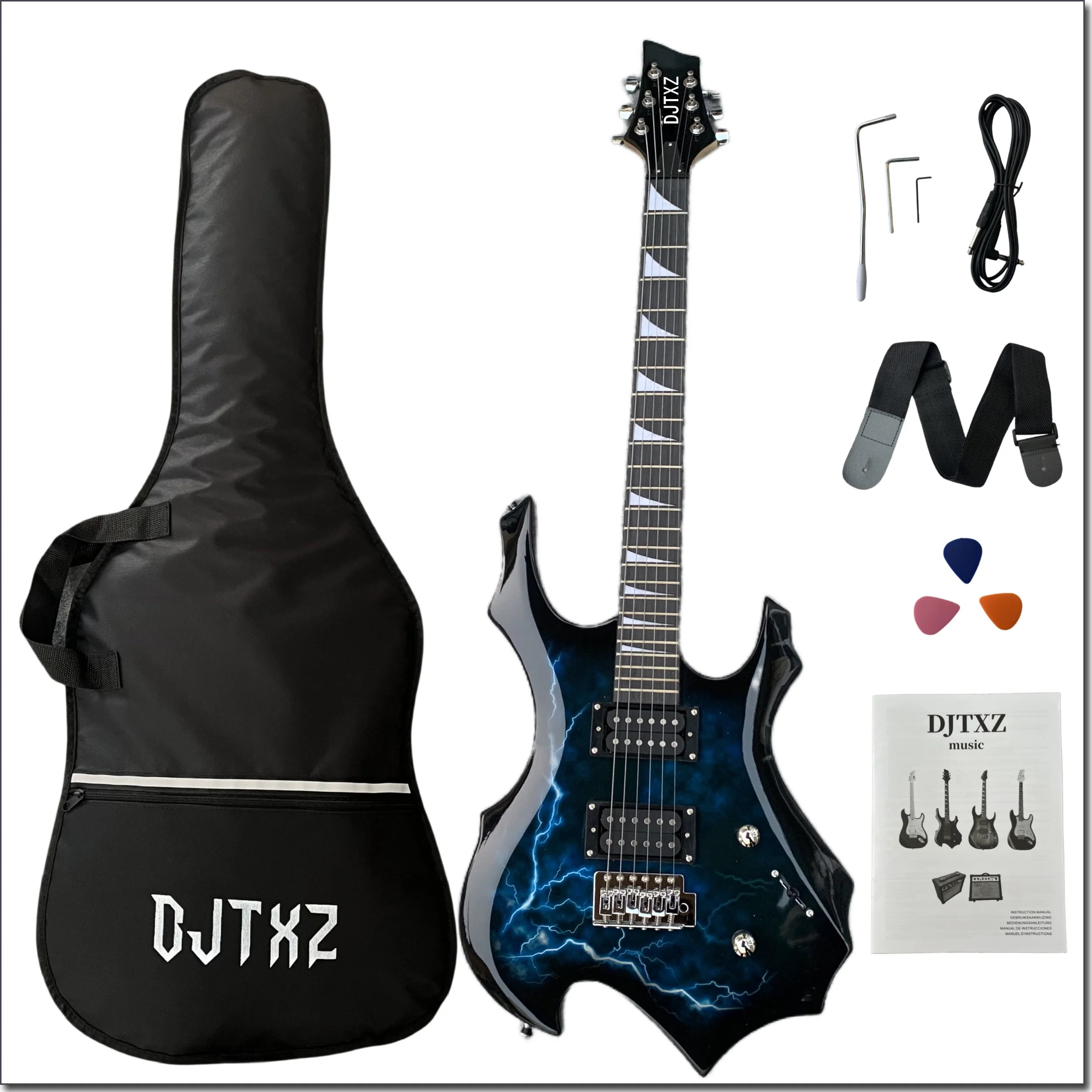 Striking Lightning Bolt Graphic Electric Guitar - Eye-Candy Rock Machine, Pro Setup Included