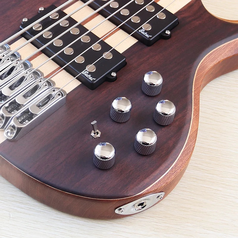 Fretless 6 String Active Electric Bass Guitar Neck Through 43 Inch Rose Veneer Matte with Active&Passive Switch High Quality