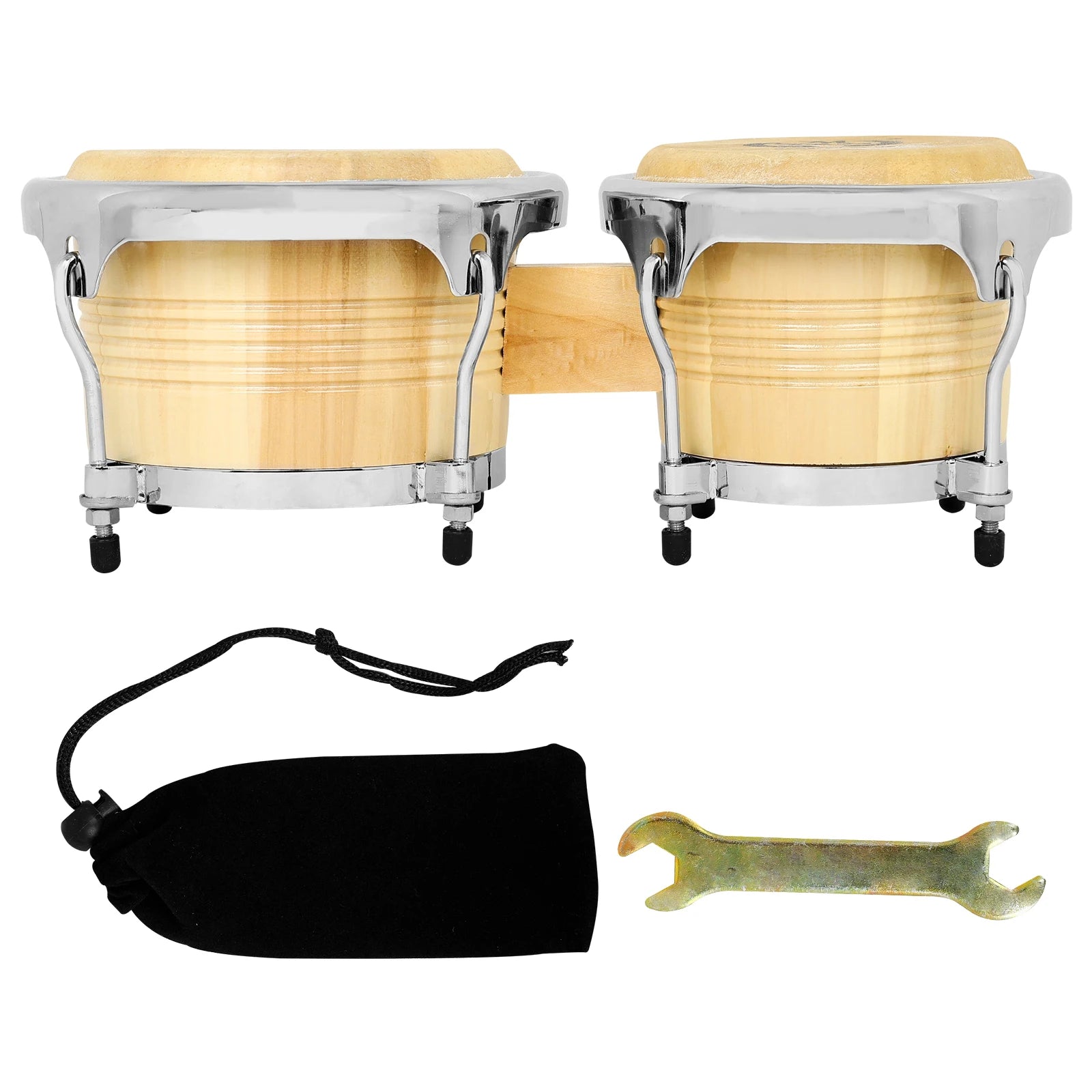 M MBAT Bongo Drum Oak+Buffalo Leather Double Drum African Jazz Style Tambourine Cuban Drum Portable Percussion Instrument