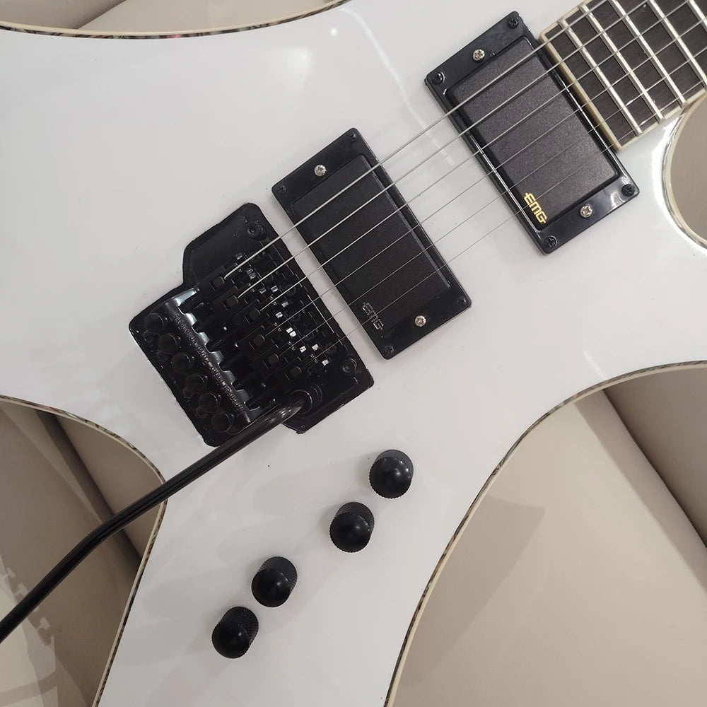 High quality white BC electric guitar in stock, Floyd vibrato system, active pickup, fast shipping