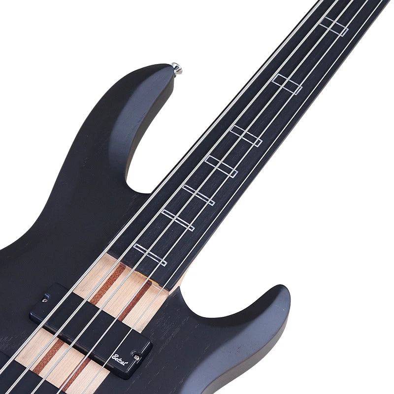 Fretless Electric Bass Guitar 5 String 43inch Solid Ashwood Body Bass Guitar Matte Finish Black Color