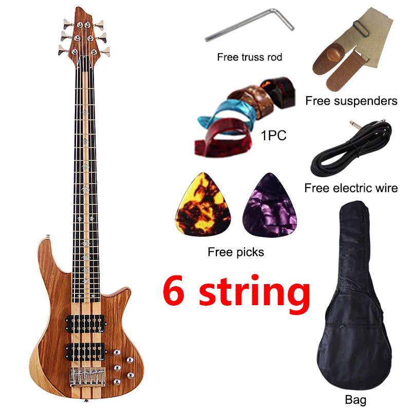 Active Electric Bass Guitar Tree Burl Top Neck Through 43 Inch 6 String 7 String Matte High Quality Bass
