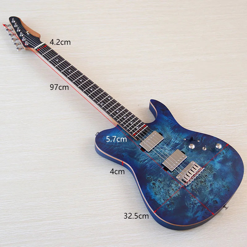 6String Electric Guitar Tree Burl Top Roasted Maple Neck 39 Inch Okoume Body Matte Performance Guitar Blue&Black Good Handicraft