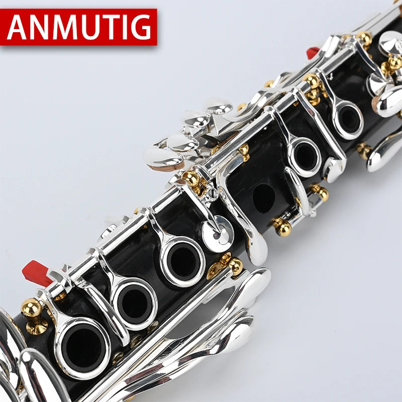 ANMUTIG Eb Clarinet  Professional Performance Ebony Silver Plated 18 Key Wood Instrument S8