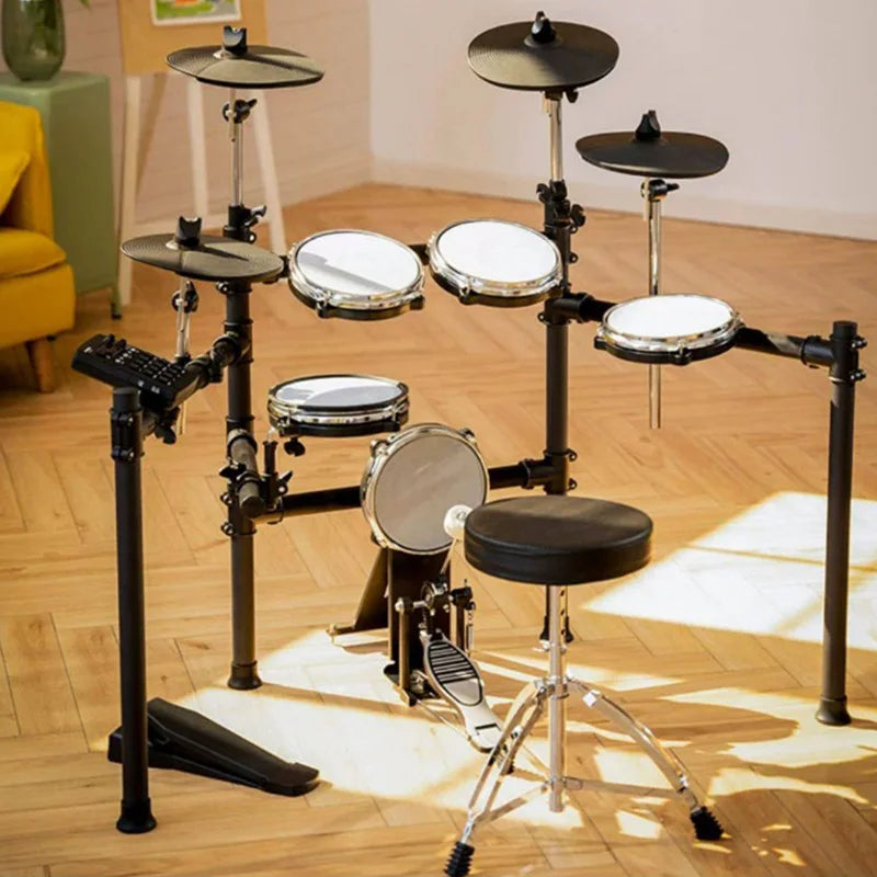 Electronic Drum Set 5 Drums 4 Cymbals Mesh Head Kit with Portable Stand 222 Sounds MIDI Out AUX-IN USB for Home Music Practice