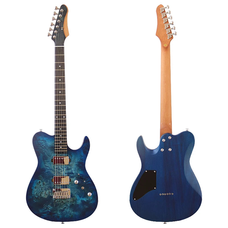 6String Electric Guitar Tree Burl Top Roasted Maple Neck 39 Inch Okoume Body Matte Performance Guitar Blue&Black Good Handicraft