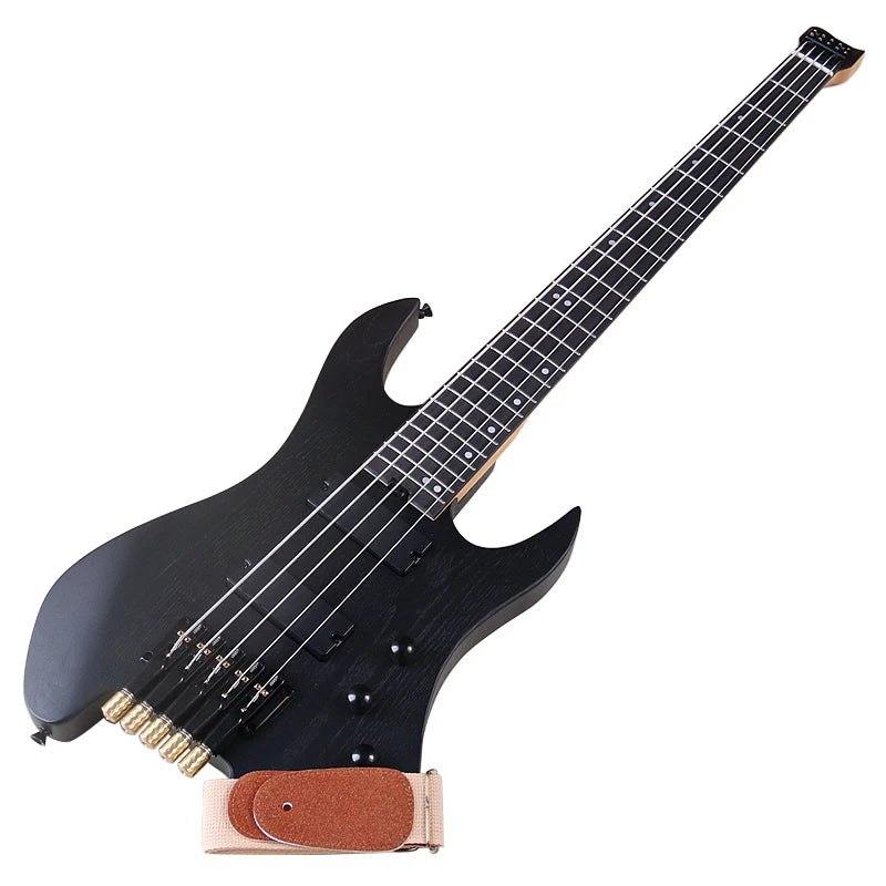 Headless Electric Bass Guitar 5String 43Inch Solid Ashwood Body 864mm Scale Length Black Natural Color Matte Finish High Quality