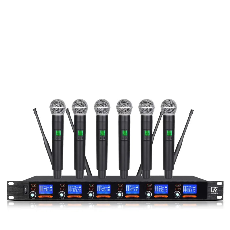 Professional UHF Wireless Microphone 6 Channel Handheld Lavalier Headset Mic Apply to Karaoke Church School Lecture Stage 80M