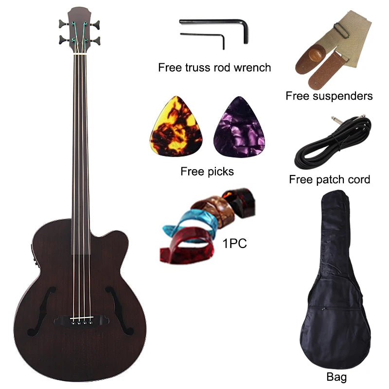 43 inch Fretless Electric Acoustic Bass Guitar Full Sapele Body 4 String Folk big jumbo Bass Guitar With Pick Up