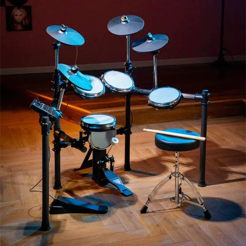 Electronic Drum Set 5 Drums 4 Cymbals Mesh Head Kit with Portable Stand 222 Sounds MIDI Out AUX-IN USB for Home Music Practice