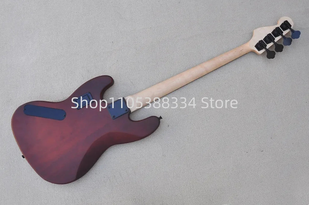 4-string Matte Red Brown Electric Bass Guitar Fretless but with Fret lines Black Hardwares Rosewood Fretboard