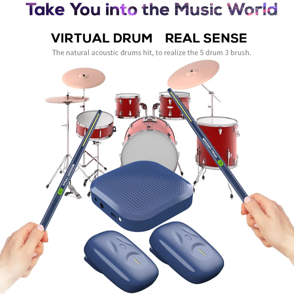 Virtual Air Drum Set Portable Electronic Virtual Air Drum Drumsticks Pedals Professional for Beginners Children Adults