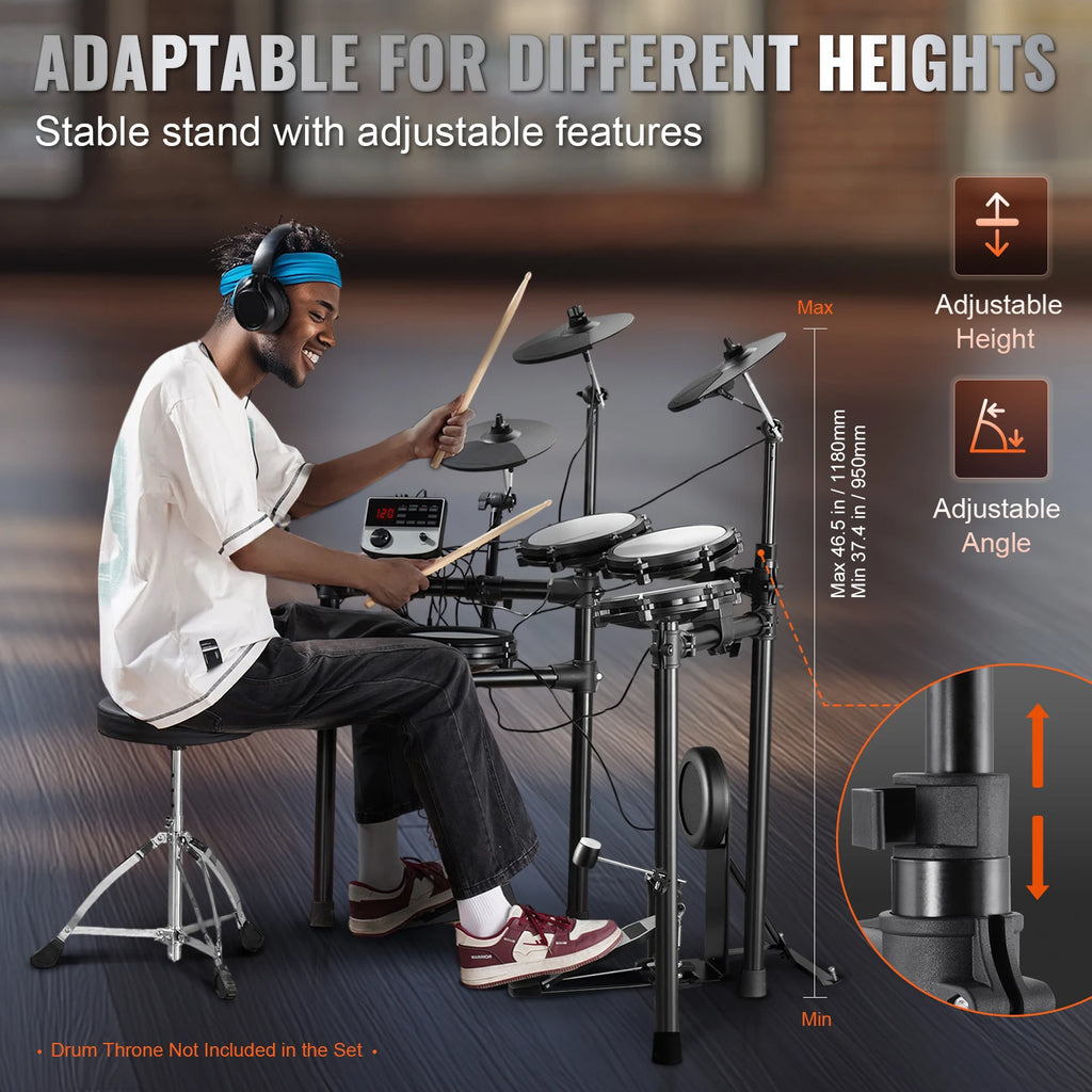 SucceBuy Electric Drum Set 32 Drum Kits & 480 Sounds, USB MIDI Supported 8 / 10 in Quiet Mesh+10 in Cymbals Drum Sticks Easy Use