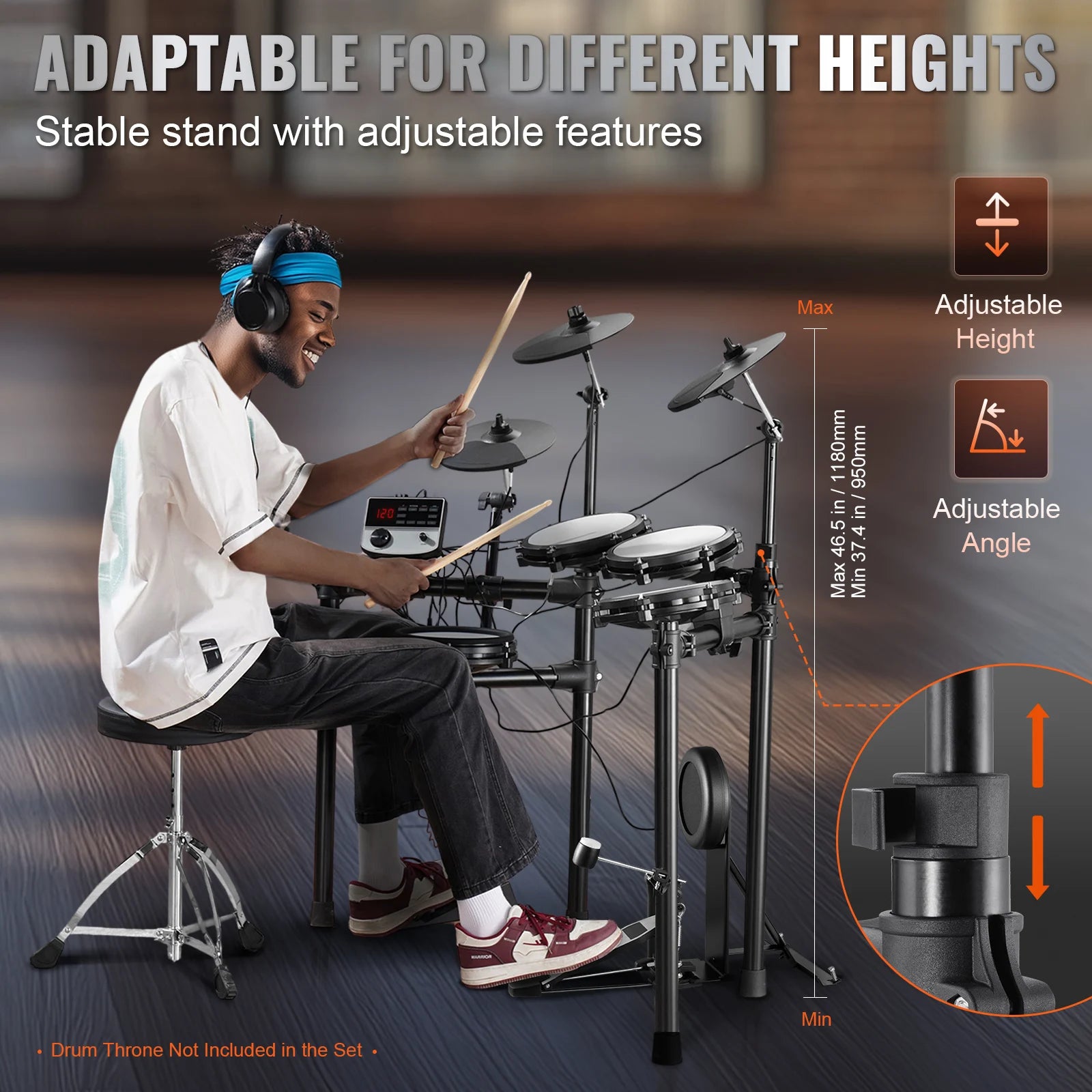 SucceBuy Electric Drum Set 32 Drum Kits & 480 Sounds, USB MIDI Supported 8 / 10 in Quiet Mesh+10 in Cymbals Drum Sticks Easy Use