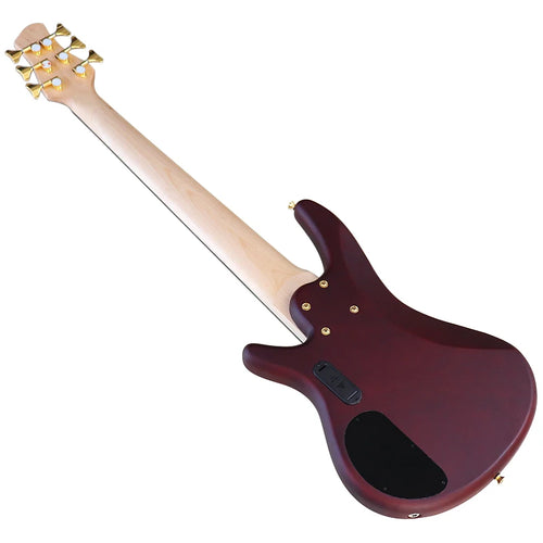 6 String Active Bass Guitar 43 Inch Electric Bass Guitar Brown 24 Frets Solid Sapele Wood Body Black Fingerboard