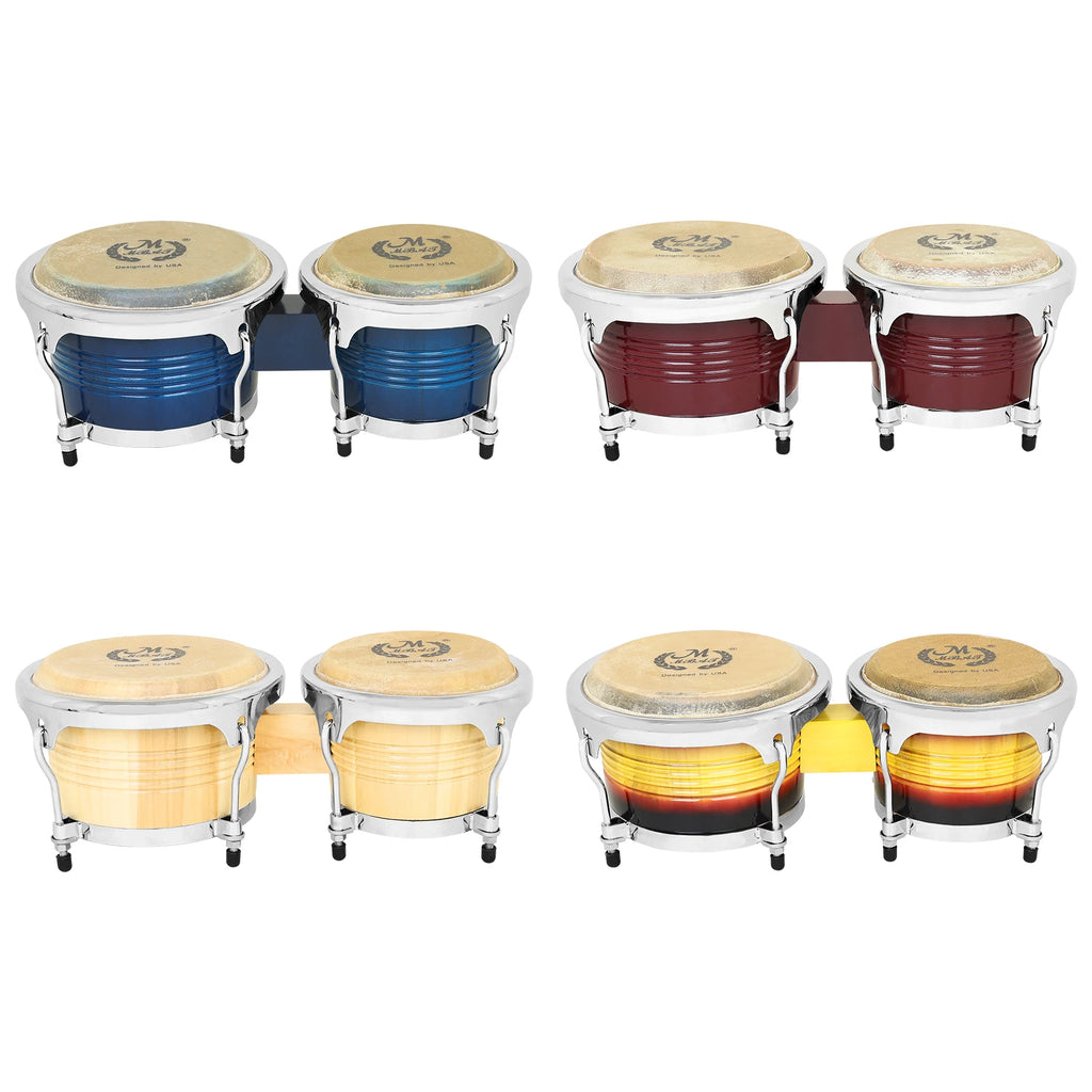M MBAT Bongo Drum Oak+Buffalo Leather Double Drum African Jazz Style Tambourine Cuban Drum Portable Percussion Instrument
