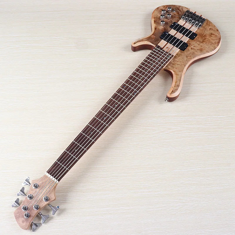 Active Electric Bass Guitar Tree Burl Top Neck Through 43 Inch 6 String 7 String Matte High Quality Bass