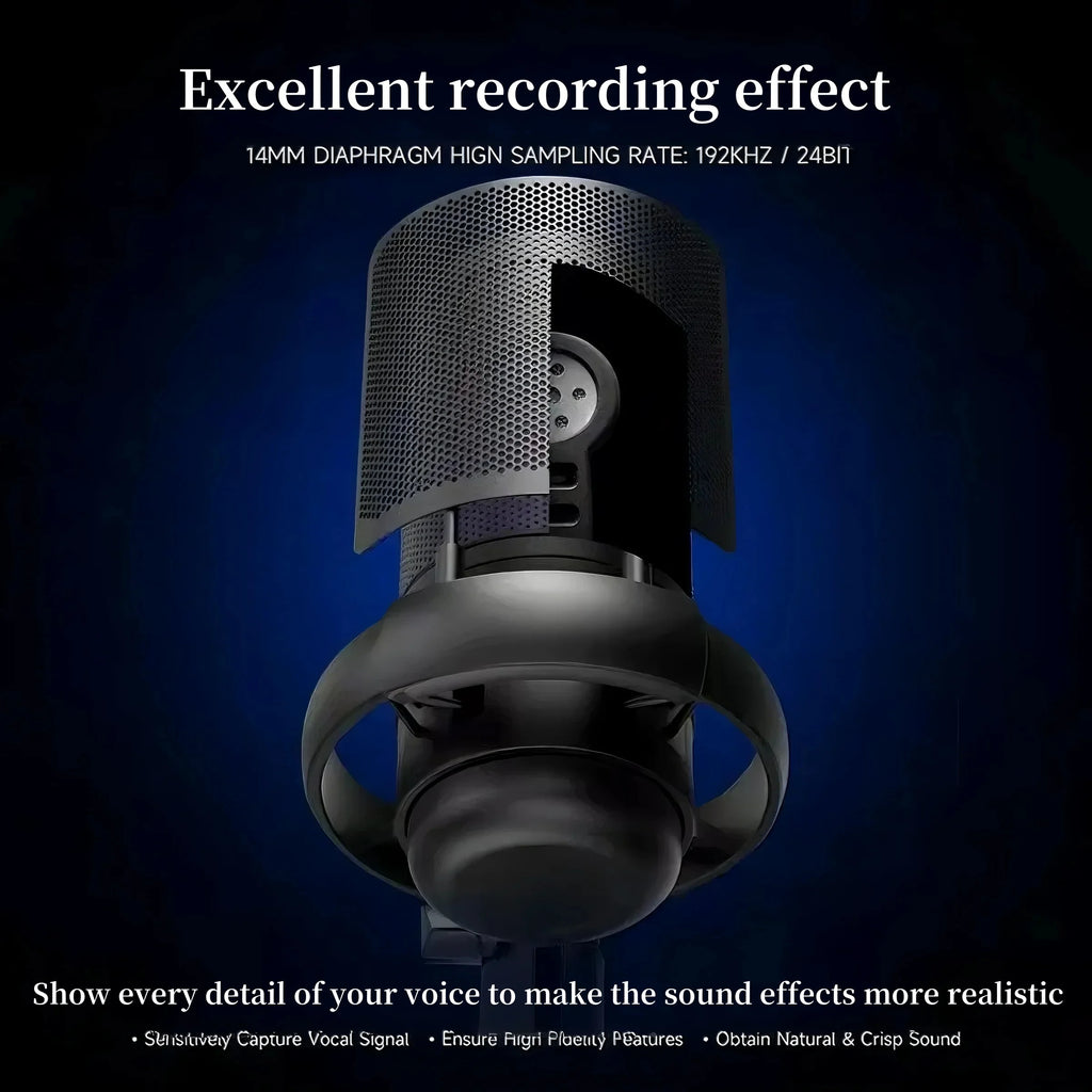 Professional USB microphone, computer condenser microphone, RGB microphone, suitable for game live video recording and recording