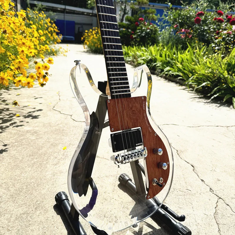 Vicers 24frets transparent acrylic guitar body, EMG pickup, maple neck, in stock, real picture of electric guitar