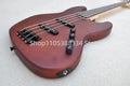4-string Matte Red Brown Electric Bass Guitar Fretless but with Fret lines Black Hardwares Rosewood Fretboard